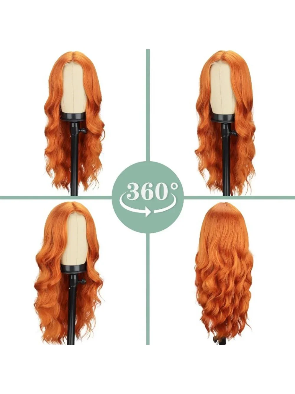 Women's Orange 26 Inch Natural Synthetic Modern Long Curly Wavy Fiber Wigs
